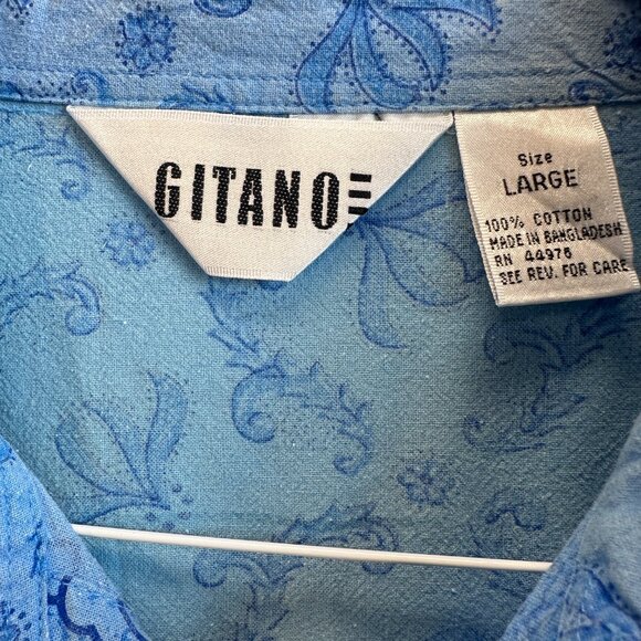 Vintage 90s Gitano Floral Shirt L Blue Cotton Button Front - Picture 3 of 8
